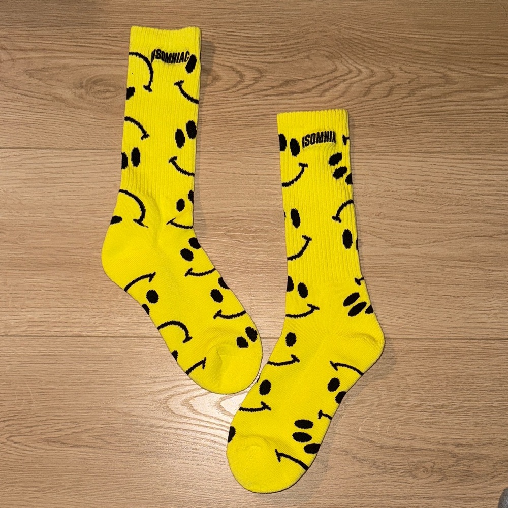 Insomniac Yellow Smiley Face Socks
